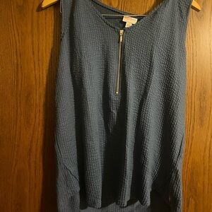 LuLaRoe Textured Blue Tank Top with Gold Zipper